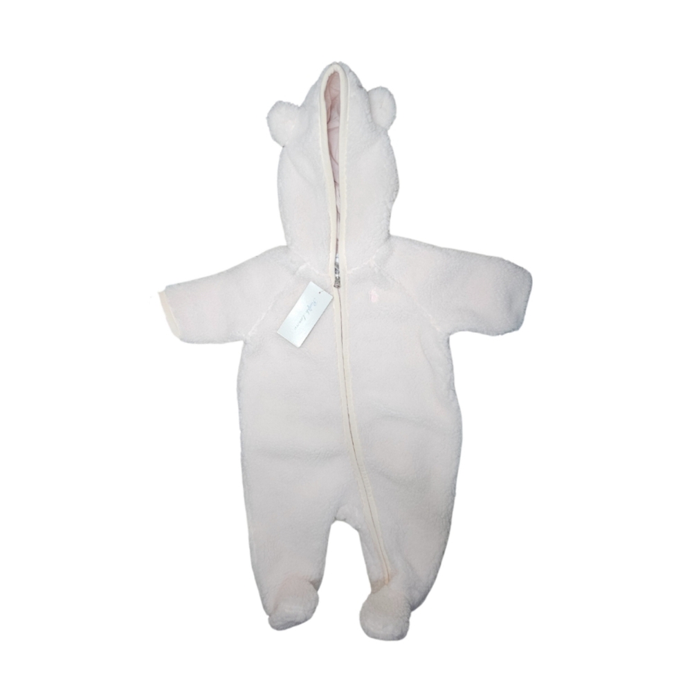 NWT Ralph Lauren SIZE 3M Infant Bear Hoodie Onsie With Ears in Pastel Pink